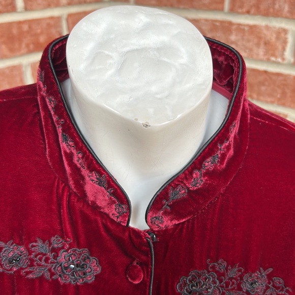Alexandra Bartlett Maroon/Black Special Occasion Velvet Mandarin Jacket - Picture 5 of 12